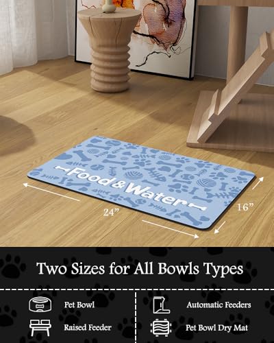 Image of Pet Feeding Mat-Absorbent Dog Mat for Food and Water Bowl-No Stains Quick Dry Water Dispenser Mat-Dog Accessories Pet Supplies-Bowl for Messy Drinkers（Bone,16 inchx24 inch