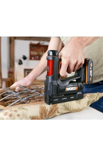 WORX WX843 NailForce Akku Nagler und Tacker 20V - für Nägel bis 15mm & Tackerklammer bis 14mm - einfach Ladung mit Magazin - PowerShare kompatibel - mit Akku, Ladegerät & Koffer