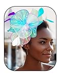 Yokawe Fascinators Hats Feather Tea Party Hat Hair Accessories Cocktail Headband for Women (Purple-White-Blue)