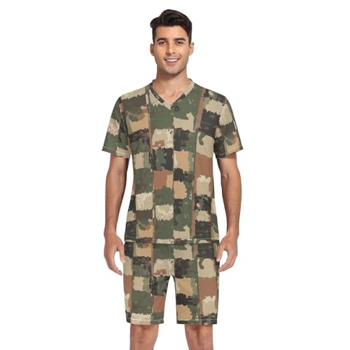Camouflage Men’s Pajama Sets Short Sleeve Lounge Wear with Elastic Waistband and Drawstring4