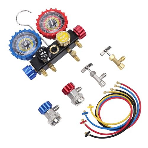 Kit HVAC JTLB para Manómetros de Aire Acondicionado con Válvulas de Seguridad, Mangueras y Adaptadores, Compatible con Refrigerantes R410A, R32, R134A y R22 miniatura 2
