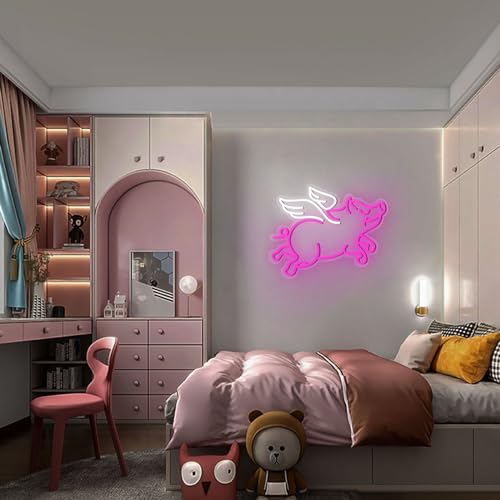 Image of Cute Animal Neon Sign for Wall Decor, Neon Light for Bedroom LED Light Up Sign Creative Aesthetic Room Decor, USB Dimmable Backdrop Home Party Birthday Gift for Kids Boys Girls