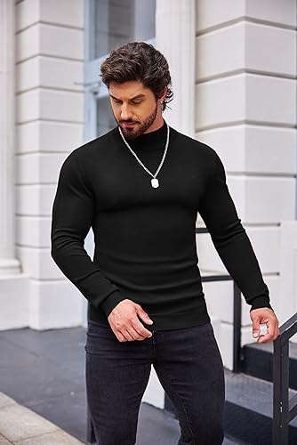 COOFANDY Men's Slim Fit Mock Turtleneck Pullover Sweater Casual Basic Knitted Thermal Sweaters2