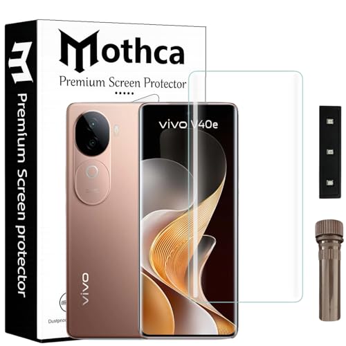 Image of Mothca Curved UV Tempered Glass Screen Protector for Vivo V40e | Transparent | Pack of 1 | Full Screen Coverage with UV Installation Kit
