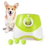 Utensy Máquina lanzadora de pelotas para perros, lanzador de pelotas automático interactivo para perros con 3 pelotas de tenis, 3 anchos de lanzamiento, mini pelota de tenis para perros pequeños y