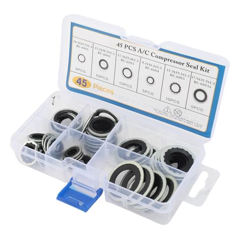 KIMISS 45pcs Conjunto de Juntas de Compresor de Aire Acondicionado SETS de Reparación de CA Automotriz para Varios tamaños: Materiales Duraderos para Mecánicos y Entusiastas de