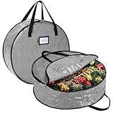 BALEINE Wreath Storage Container, 2 Pack Christmas Wreath Storage Bag with Tear Resistant PE Material and Reinforced Handle for Holiday Xmas (Grey, 30'x8')