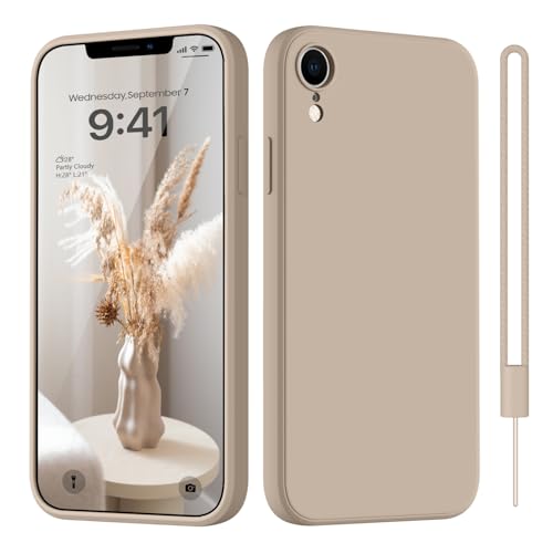 HGH für iPhone XR Hülle Silikon mit Lanyard Handyhülle für iPhone XR Dünn Rundumschutz mit Microfiber-Innenfutter Kratzfest Schutzhülle Case 6.1 Khaki