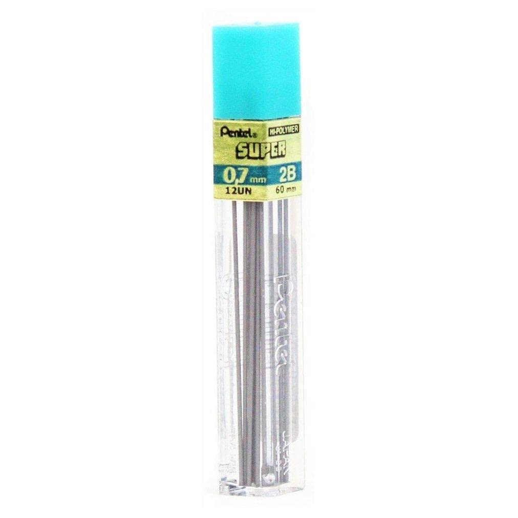 Pentel Super Hi-Polymer Refill Leads 0.7 mm, Grade 2B (Pack of 12 Tubes - 144 Leads), Black