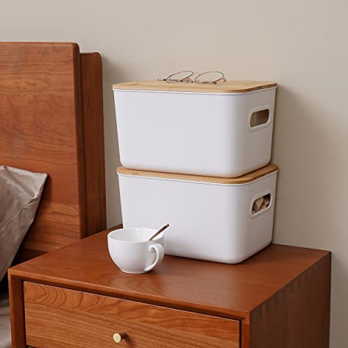 Citylife 4 PCS Storage Bins with Bamboo Lids Plastic Storage Containers for Organizing Stackable Storage Box with Handle, 10.23 x 7.08 x 6.3 inch - Image 6