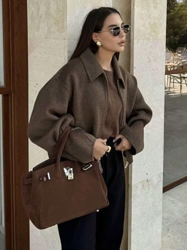 Chic Brown Women's Fall Winter Jacket with Pockets - Perfect for Every Occasion! - Image 3