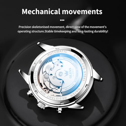Image of OLEVS Automatic Watch for Men Original Luxury Diamond Self Winding Multifunctional Men's Watch Stainless Steel Waterproof Moon Phase Watches