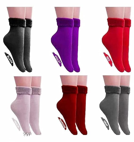 digital shopee Women's Thermal Socks, 6 Pairs, Winter Velvet Lined Thick Slipper Socks, Multi-Color Pack-picture-24