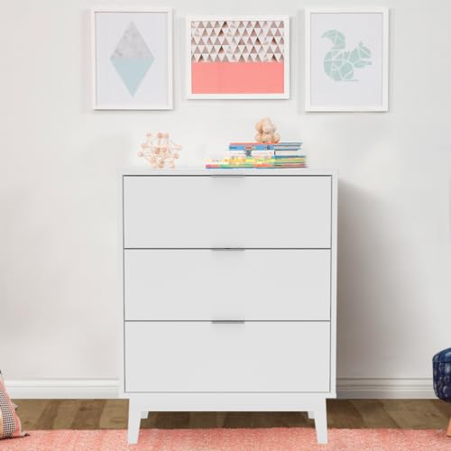 Listado de Cajonera de Madera Blanca , tabla con los diez mejores. 48 MOBI Cómoda Cajonera de Madera para Recámara Contemporáneo Saona - 3 Cajones - Color Blanca Largo 67cm x Alto 85cm