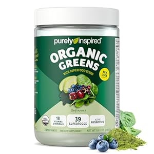 Purely Inspired Organic Green Powder Smoothie Mix, Unflavored (24 Servings) – Probiotics for Digestive Health with Spirulina & Chlorella for Gut Health – Vegan & Gluten-Free