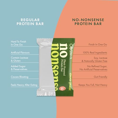 Image of Cosmix No-Nonsense Protein Bar | Choco Peanut | 12g Complete Plant Protein + 6g Fibre | No Added Sugar or Preservatives | Gluten & Lactose-Free, Gut-Friendly | 45g Bar