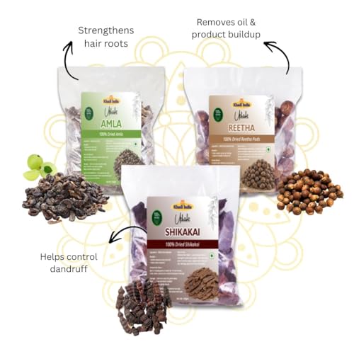 Image of Khadi Utkrisht Natural Hair Wash Combo - Dried Amla, Reetha & Shikakai | Ayurvedic Herbs for Hair Growth, Hair Fall Control & Natural Shine - Pack of 3