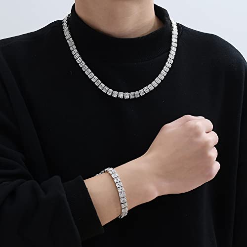 9mm Round Cut Moissanite Tennis Bracelet in 18K Gold,Dainty Rectangle Shape Nature Crystal Tennis Chain Bracelet,Luxury Jewelry Gift for Men3