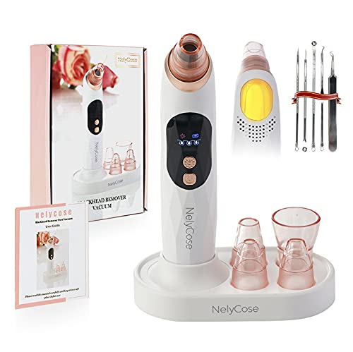 Blackhead Remover Pore Vacuum with Hot Compress - Acne Comedo Extractor USB Rechargeable Suction Tool with 4 Probes and 3 Adjustable Suction Level for Blackhead Whitehead Acne Removal