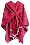 Miaikvs Poncho réversible surdimensionné pour femme élégant tricoté couverture sur le devant cardigan écharpe manteau pour le printemps et l'automne(Rouge)