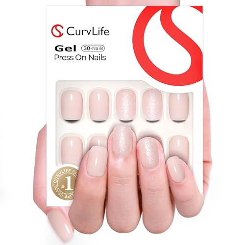 Image of Curvlife Press on Nails Acrylic Fake Nails with Flash white Short Square Design Full Cover False Nails for Women Reusable Nail Kit