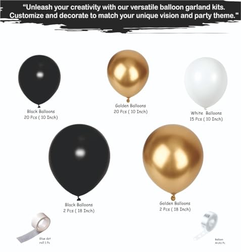 Image of Balloon Decoration Kit - 61 Pcs Black & Golden Balloons for Birthday, Weddings, Anniversary & New Year Events Garland Set | Birthday Decoration Items for Kids & Adults