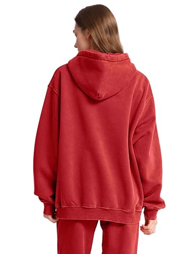 Image of FAIABLE Womens Oversized Acid Wash Hoodie Unisex Heavyweight Cotton Hoodies Fleece Vintage Washed Sweatshirt Women Men