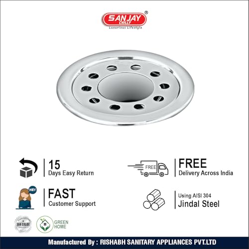 Image of Round Floor Drain with Hole 3 INCH Cover Jali 304 Grade Stainless Steel Waste Water Drainer in Toilet Kitchen & Bathroom Pipe Hole Drainer (Round Gypsy Silver 3 INCH)