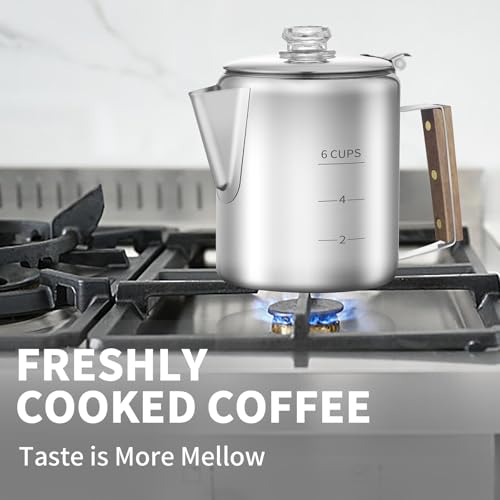 Image of Coffee Percolator with 100pcs Coffee Filters - 6 Cups | Durable Stainless Steel Material Camping Coffee Pot| Brew Coffee On Fire, Grill or Stovetop | Ideal for Home, Camping