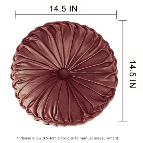 Image of HIG Set of 2 Decorative Round Pleated Throw Pillows,Classy Accent Pumpkin Throw Pillows with Center Button,Vintage Velvet Floor Pillows for Sofa Vanity Chair Bed,Dusty Rose,14.5 inch Diameter(Ripple)
