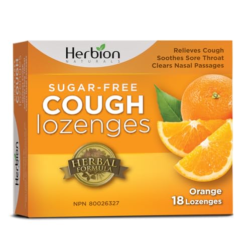 Herbion Naturals Pastillas para la tos sin azúcar con sabor a naranja natural, 18 pastillas