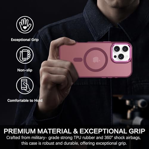 Image of BENTOBEN for iPhone 16 Pro Case [Compatible with Magsafe] Magnetic Matte Phone Case iPhone 16 Pro Translucent Slim Shockproof Women Men Protective Cover Cases for iPhone 16 Pro 6.3 inch, Cherries Red
