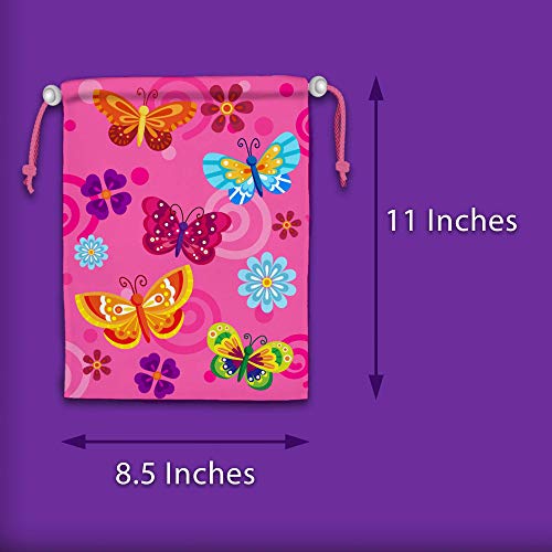 Whimsical Pink Butterfly Drawstring Bags Kids Birthday Party Supplies Favor Bags 10 Pack