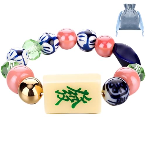 Mahjong Lucky Bracelet Mahjong Accessories Gifts Chinese Blessing Fortune Rich Mini Tiles Beaded Stretchy Bracelet Wealth Luck Women Men Cute Present Gift