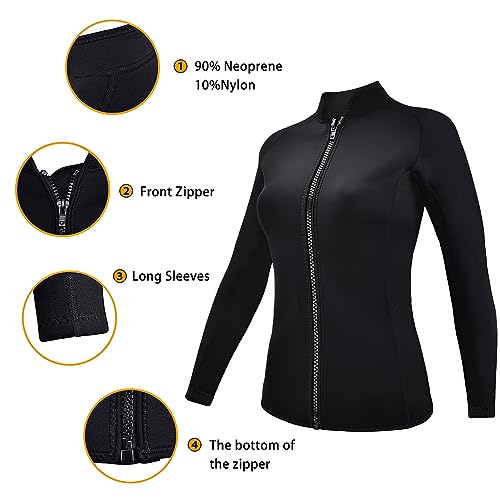 Chaqueta para mujer de traje húmedo de 2mm y pantalones de 3mm, traje de manga larga de neopreno para nadar, surfear, bucear y snorkel, talla XXL miniatura 3