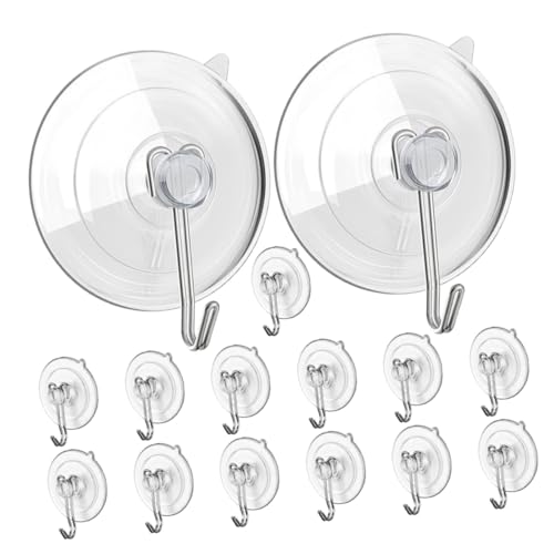 OFFSCH 15pcs Clear Suction Cup Hooks Removable Reusable Wall Hooks for Towel Bathroom Kitchen Glass Door Tile Versatile Hanging for Hats Decorations and More