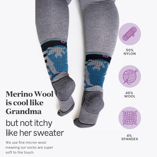 Image of ToughCutie Sasha the Fierce Bear Merino Wool Hiking Socks for Women, Thick Cushion Moisture Wicking Hiker Crew Boot Socks