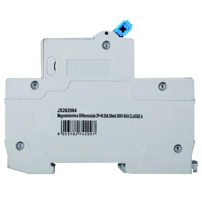 Interrupteur magnétothermique différentiel 3P+N 20A 30mA 380V-6KA Classe A 30mA pour rail DIN - 4 modules DIN - Protection circuit et sécurité installations