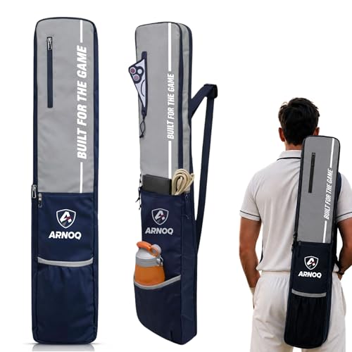 Image of Pro Cricket Bat Cover Full Size with Shoulder Strap, Water-Resistant & Lightweight, Quick Acess Pockets for Wooden & Plastic Bats (Grey)