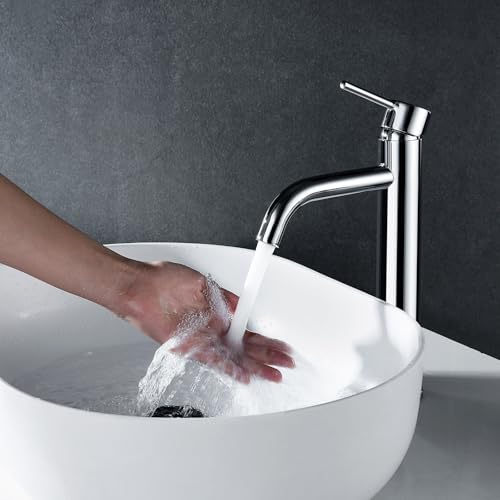 Decaura Torneira lavatório, torneiras cano alto mono comando para lavatório de casa de banho, cromado brilhante