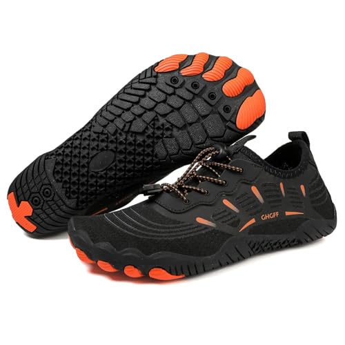 Mens Barefoot Hiking Water Shoes Womens Five Finger Wide Toe Box Barefoot Sneakers Grounded Footwear Barefoot Lightweight Breathable Comfortable Casual Fashion Sneakers for Beach Pool Swim Orange