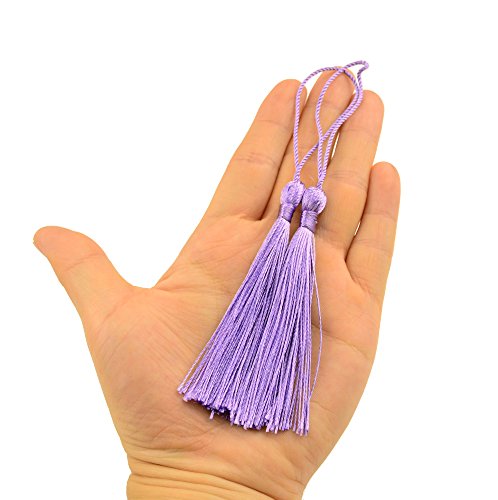 Image of 100pcs 13cm /5 Inch Silky Floss Bookmark Tassels with 2-Inch Cord Loop and Small Chinese Knot for Jewelry Making, Souvenir, Bookmarks, DIY Craft Accessory (Purple)