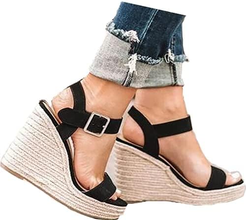 Women'S Wedge Sandals Platform, Ankle Strap Wedge Sandals Open Toe Casual Summer Straw Woven Classic Wedge Sandals - Image 2