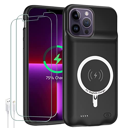 Battery Case for iPhone 13 Pro Max Upgraded 12000mAh Rechargeable Portable Protective Extended Charger Case Wireless Charging Compatible with iPhone 13 Pro Max (6.7 inch) Charging Case & Carplay-Black
