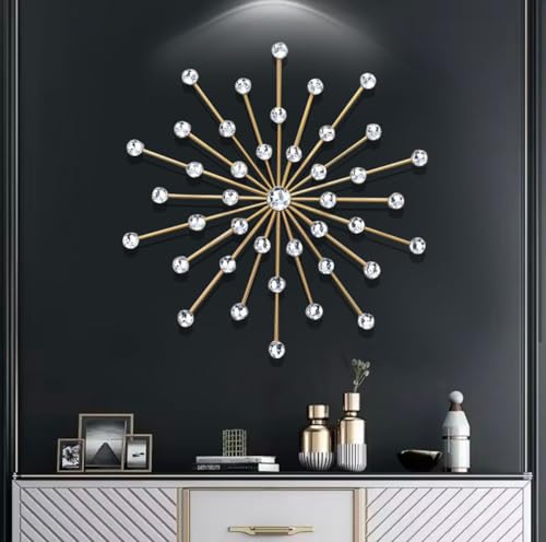 Image of ZOVE Modern Gold Starburst Crystal Wall Art - Luxury Metal Sunburst Wall Decor for Living Room, Bedroom & Hallway - Elegant Decorative Wall Accent Size : 19.5 x 19.5 Inch