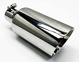 Exhaust Tip 2.50' Inlet 5.00' OD 4.00' ID X 12.00' Long WDW50012-250-BOSS-S Slant Double Wall Polished 304 Stainless Steel Wesdon Exhaust Tip