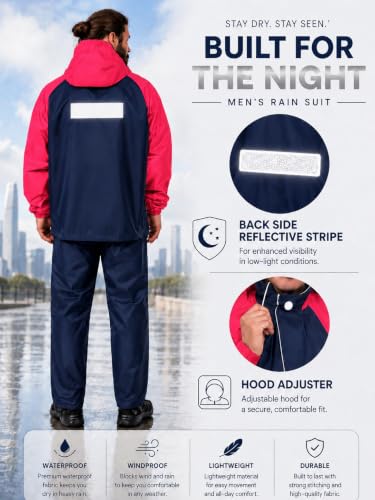 Image of Mens Raincoat Suit with Pant Set Eluxia Series | Waterproof Lightweight Breathable Rain Wear | Elastic Cuff & Waterproof Zipper Raincoat for men waterproof