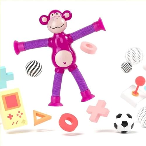 Image of LED Telescopic Suction Cup Monkey Toy, Pop Tubes Fidget Toys, Shape Changing Telescopic Sensory Tubes Fidget Tubes Sensory Toys Suction Toy, Funny Gift (LED Monkey 4)
