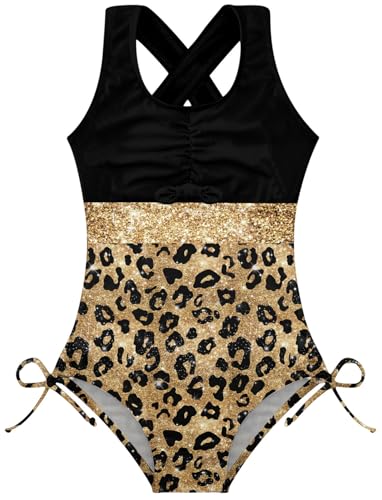 Image of BFUSTYLE Girls One Piece Swimsuit Cute Striped Bathing Suit Hawaii Swimwear 6-17 Years