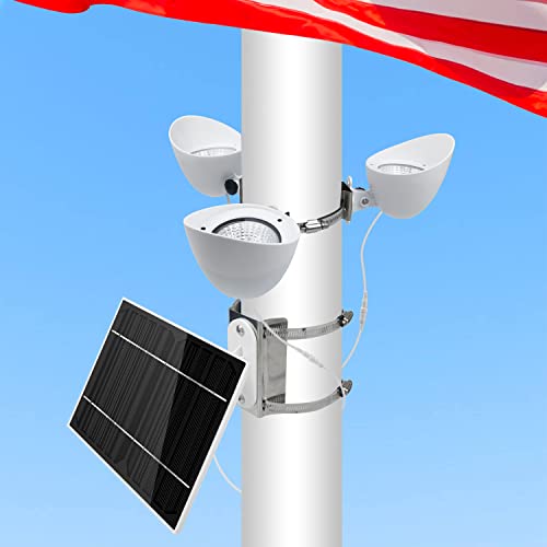 enrybia Solar Flag Pole Light 360° Flag Lighting 3 Super Bright Flagpole Light Solar Powered Outdoor Dusk to Dawn Waterproof LED Solar Flag Spotlight Metal Clamps Fits 2